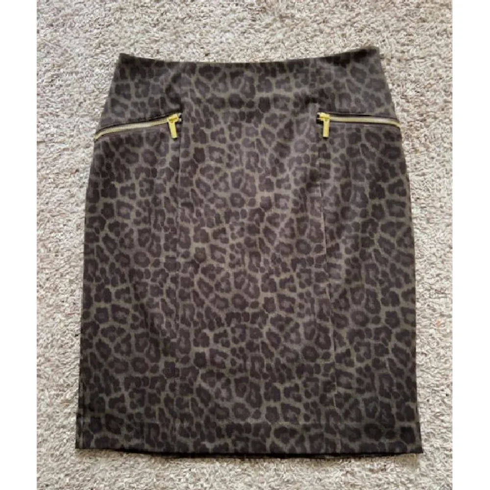 Michael Kors Flattering Womens Pencil Skirt Leopard Gold Zippers sz‎ 10